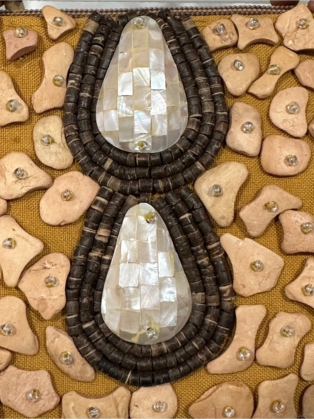 Sun & Sand Handcrafted Tan Mosaic Beaded Shoulder Bag